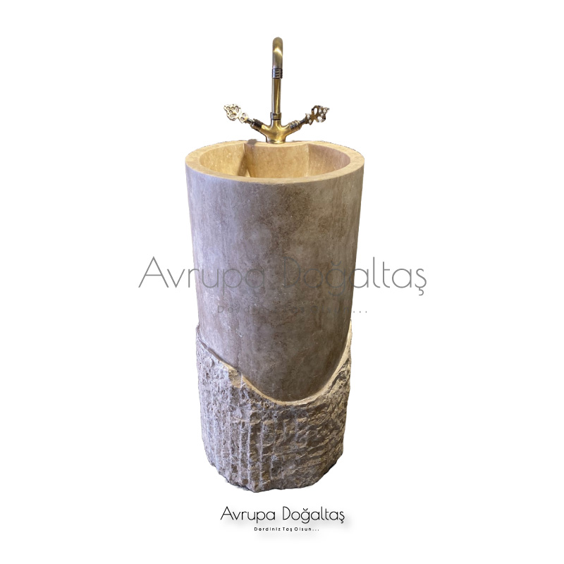 40x90 Traverten Monoblok Ayaklı Lavabo